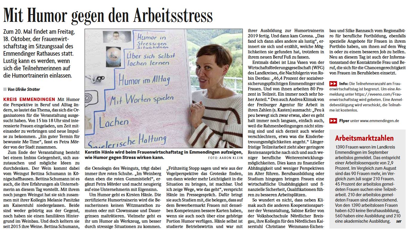 BZ-Artikel: Mit Humor gegen den Arbeitsstress